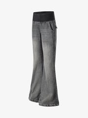 Gerippte Bootcut-Jeans mit umgeschlagenem Bund
