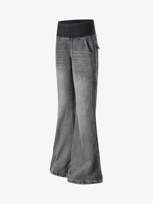 Ribbed Folded Waist Bootcut Jeans