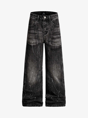 Paint Splatter Washed Wide Leg Denim Jeans