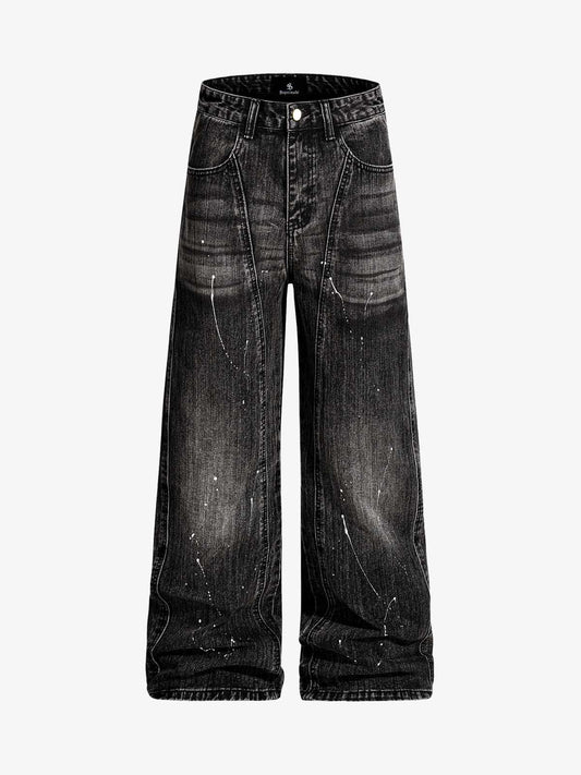 Paint Splatter Washed Wide Leg Denim Jeans
