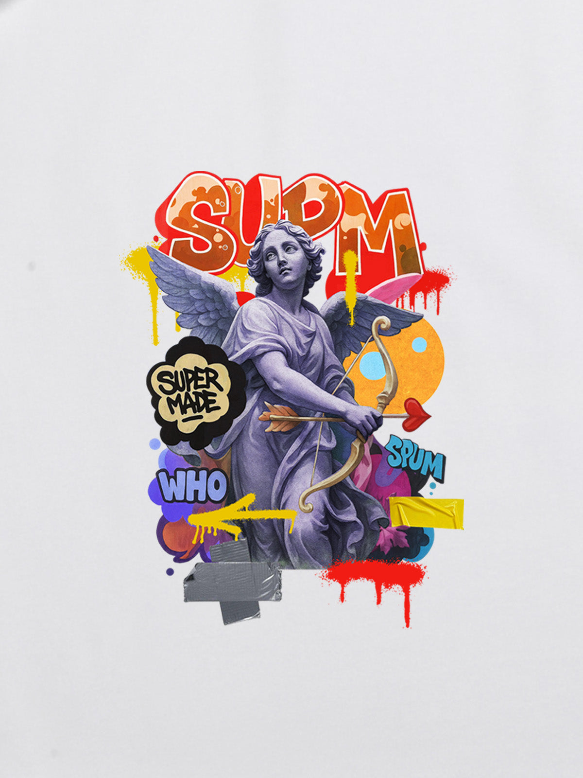 Angel statue and street graffiti mixed pattern T-shirt 