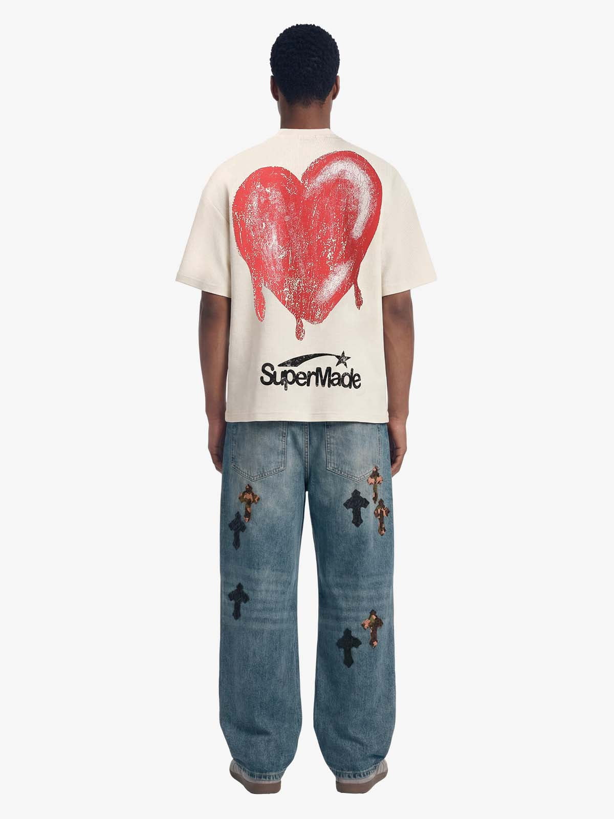 Skeleton & Melted Heart Graphic Waffle Knit T-Shirt 
