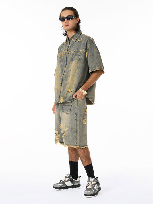 Distressed Ripped Denim Suit - 2460 