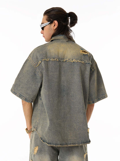 Distressed Ripped Denim Suit - 2460 