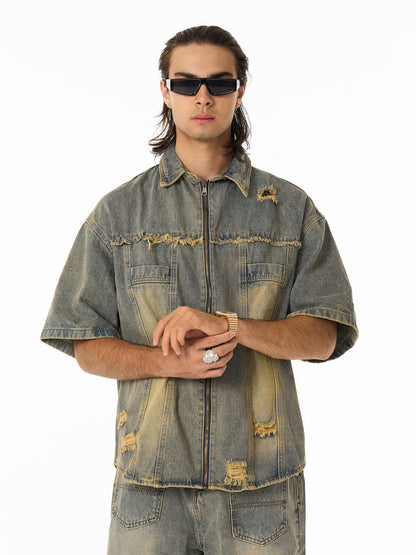 Distressed Ripped Denim Suit - 2460 
