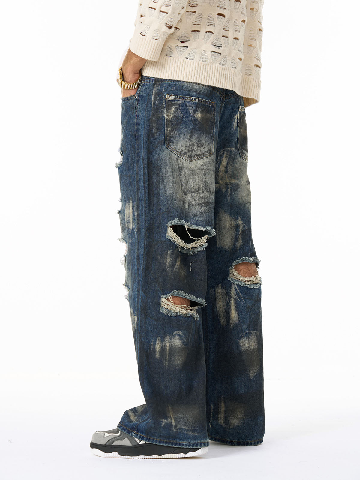 Unique Wide-Leg Denim Pants with Artistic Spider Design for Fashion Lovers 