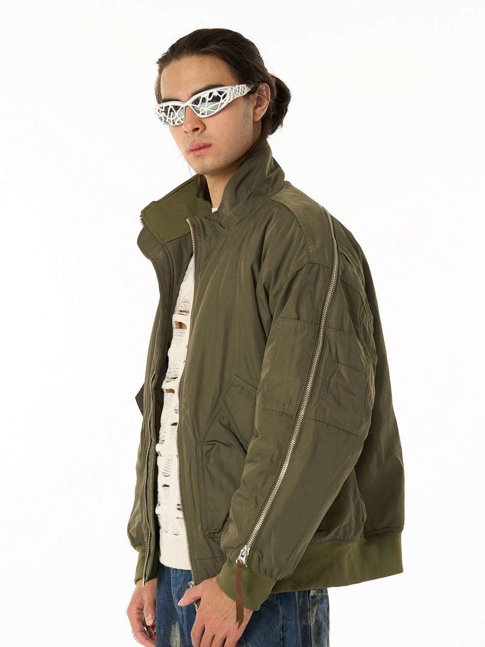 Retro Street Hip-Hop Zipper Design Bomber Jacket 