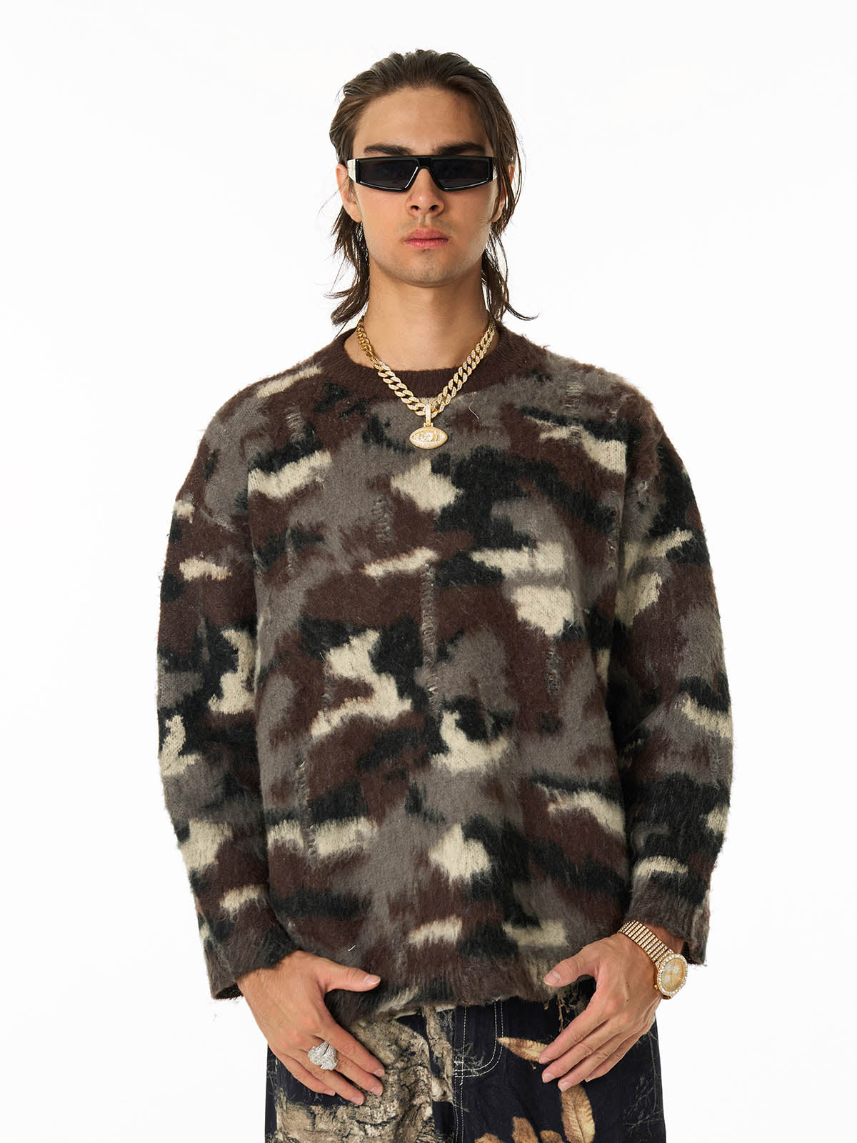 Camouflage Pattern Oversized Sweater for Men - Trendy and Versatile Streetwear 
