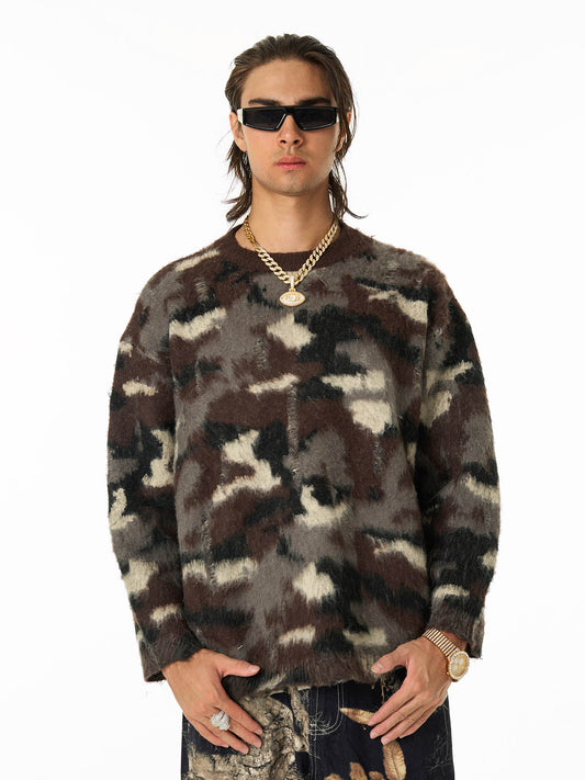 Camouflage Pattern Oversized Sweater for Men - Trendy and Versatile Streetwear 