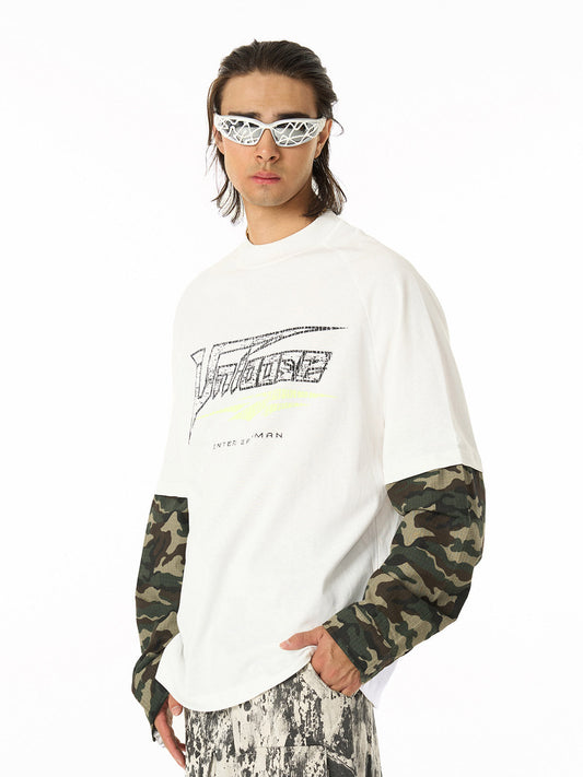 Fake Two-Piece Camouflage Patchwork Long Sleeve T-Shirt 
