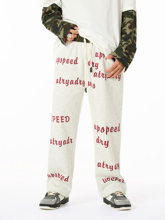 Camouflage Patchwork Contrast Color Lettering Fleece Sweatpants 