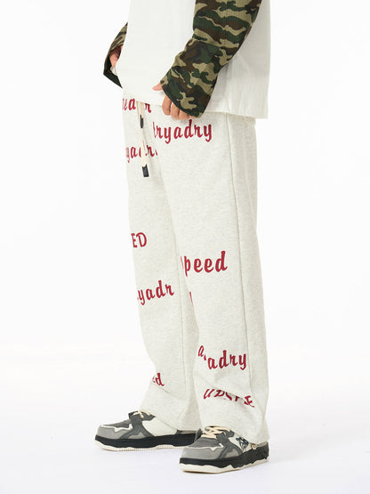 Camouflage Patchwork Contrast Color Lettering Fleece Sweatpants 