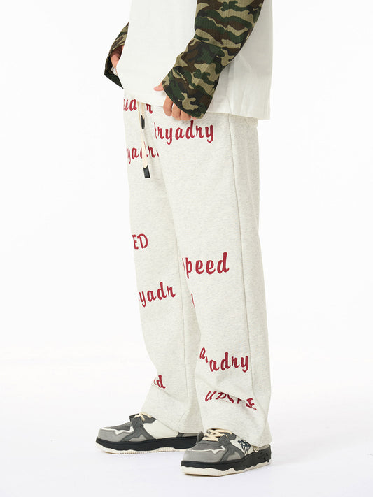 Camouflage Patchwork Contrast Color Lettering Fleece Sweatpants 