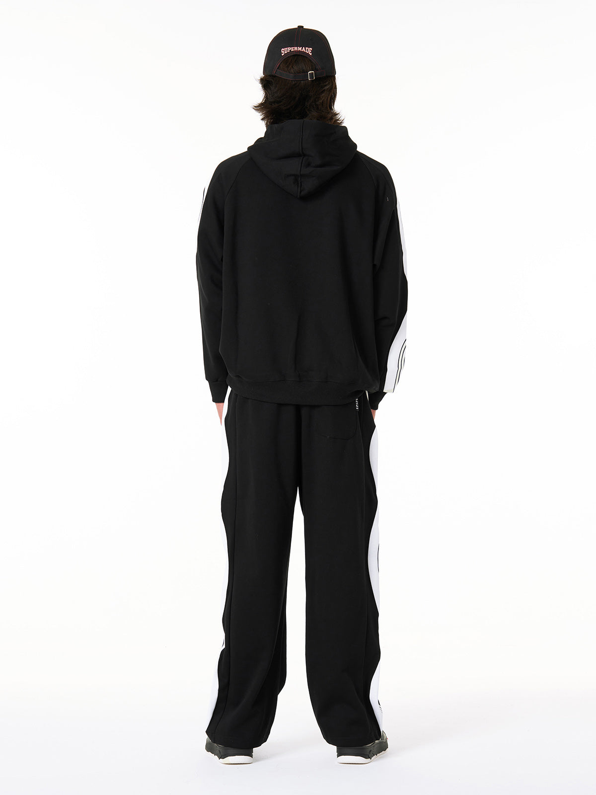 Street Arc Stripe Patchwork Hooded Casual Suit 