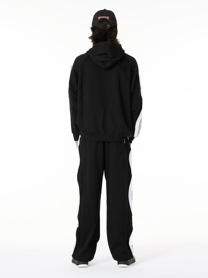 Street Arc Stripe Patchwork Hooded Casual Suit 