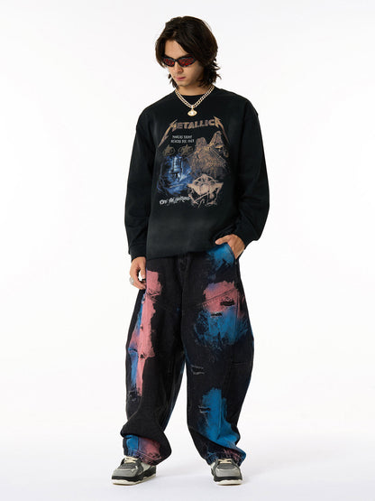 Stylish Long Sleeve Graphic Tee with Camouflage Pants Set for Men 
