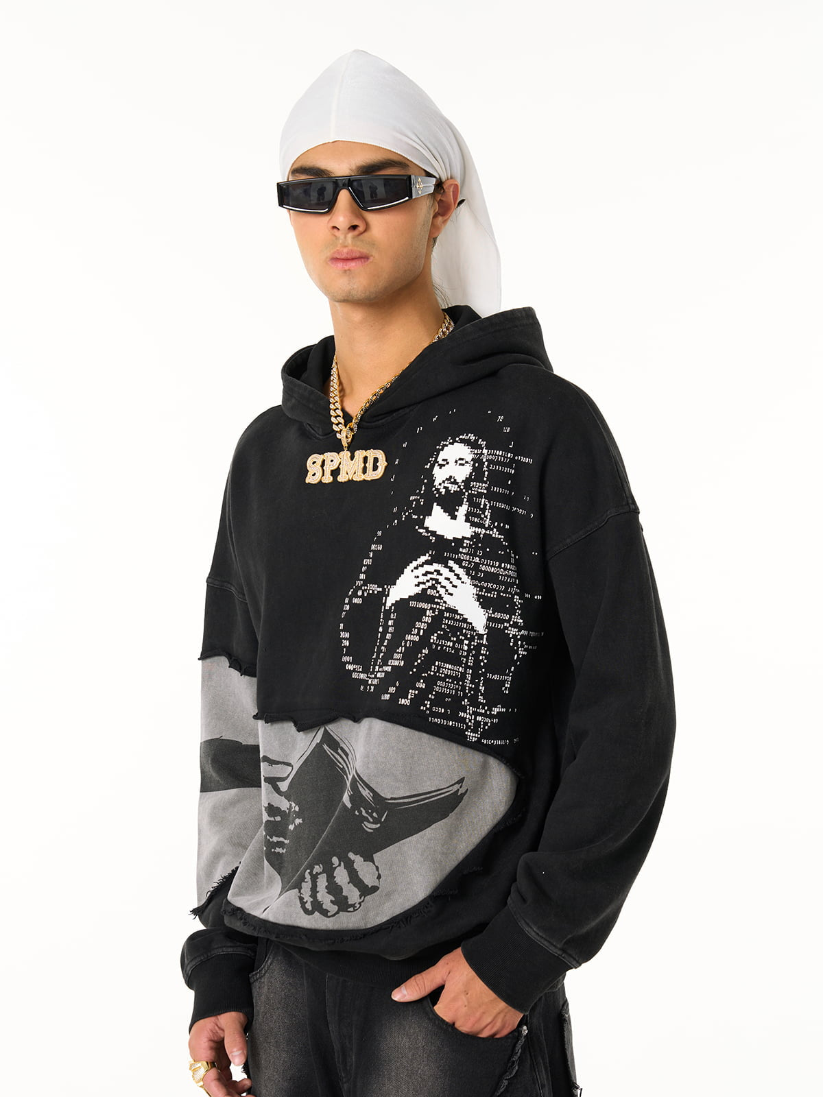 Electronic Exorcist Print of Distressed Hooded Sweatshirt 