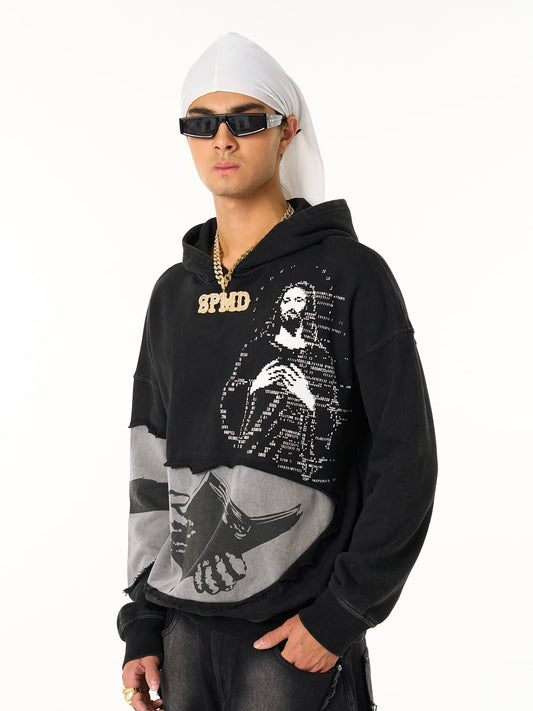 Electronic Exorcist Print of Distressed Hooded Sweatshirt 