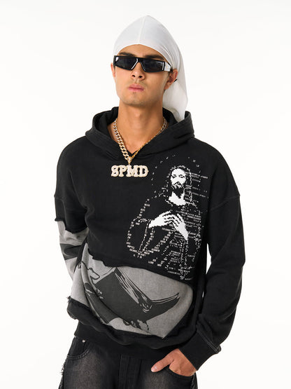Electronic Exorcist Print of Distressed Hooded Sweatshirt 