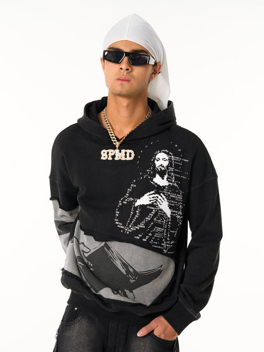 Electronic Exorcist Print of Distressed Hooded Sweatshirt 