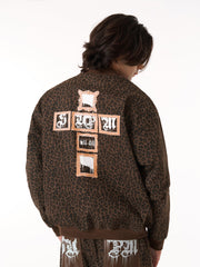 Cross Frame Leopard Print Baseball Jacket - 2572 