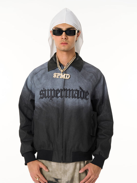 SUPERMADE 3D Embroidered Spray-white Bomber Jacket 