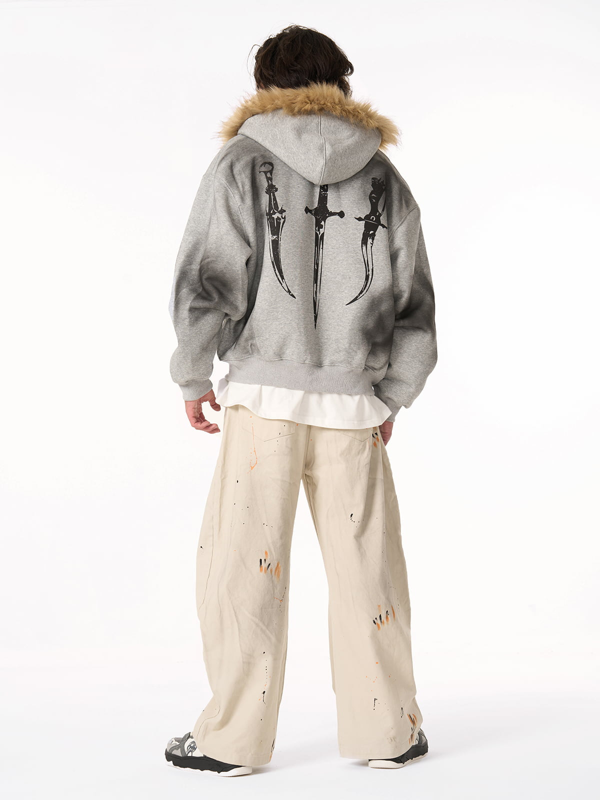 Thesupermade Wasteland Style Cardigan Zip UP Fur Hooded Jacket - 2279 