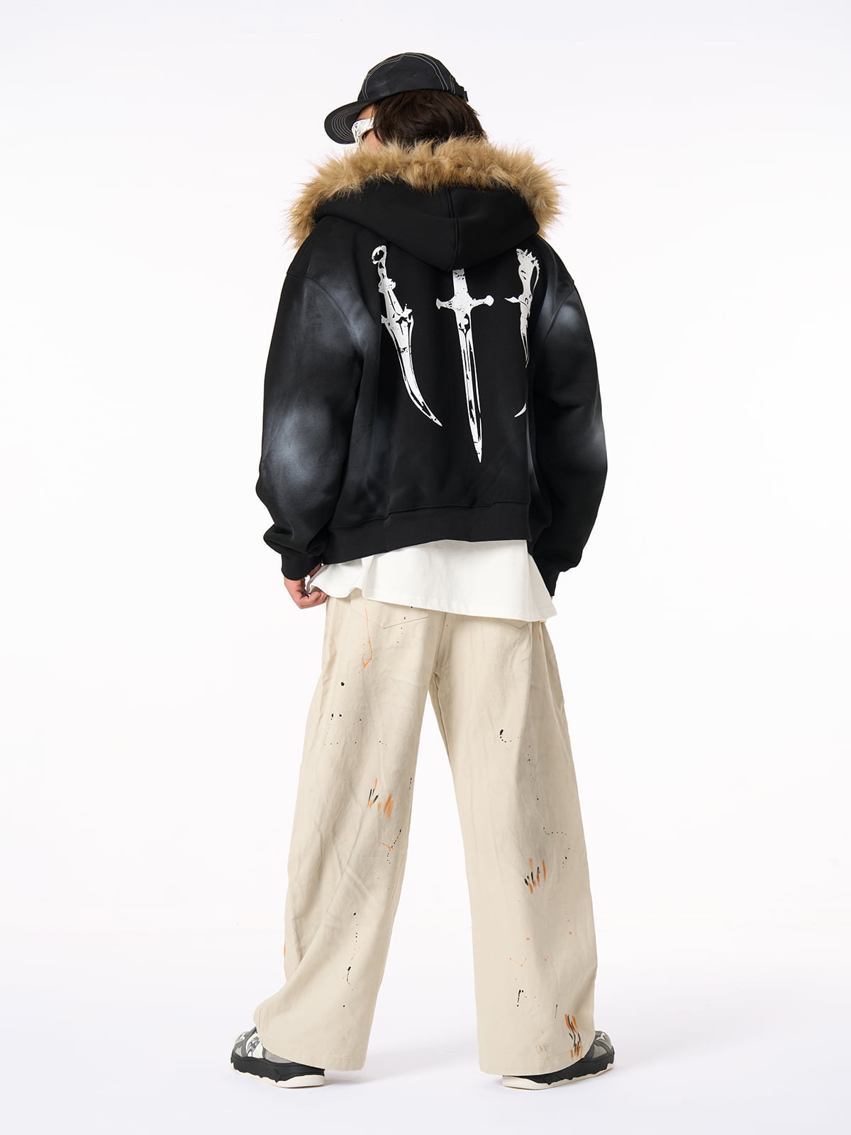 Thesupermade Wasteland Style Cardigan Zip UP Fur Hooded Jacket - 2279 