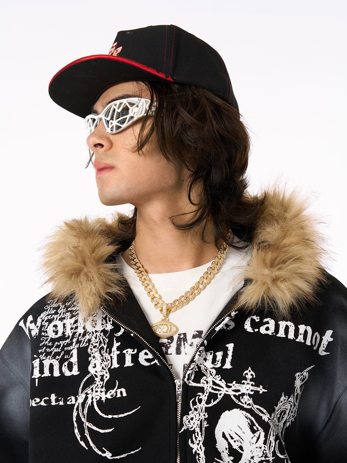Thesupermade Wasteland Style Cardigan Zip UP Fur Hooded Jacket - 2279 