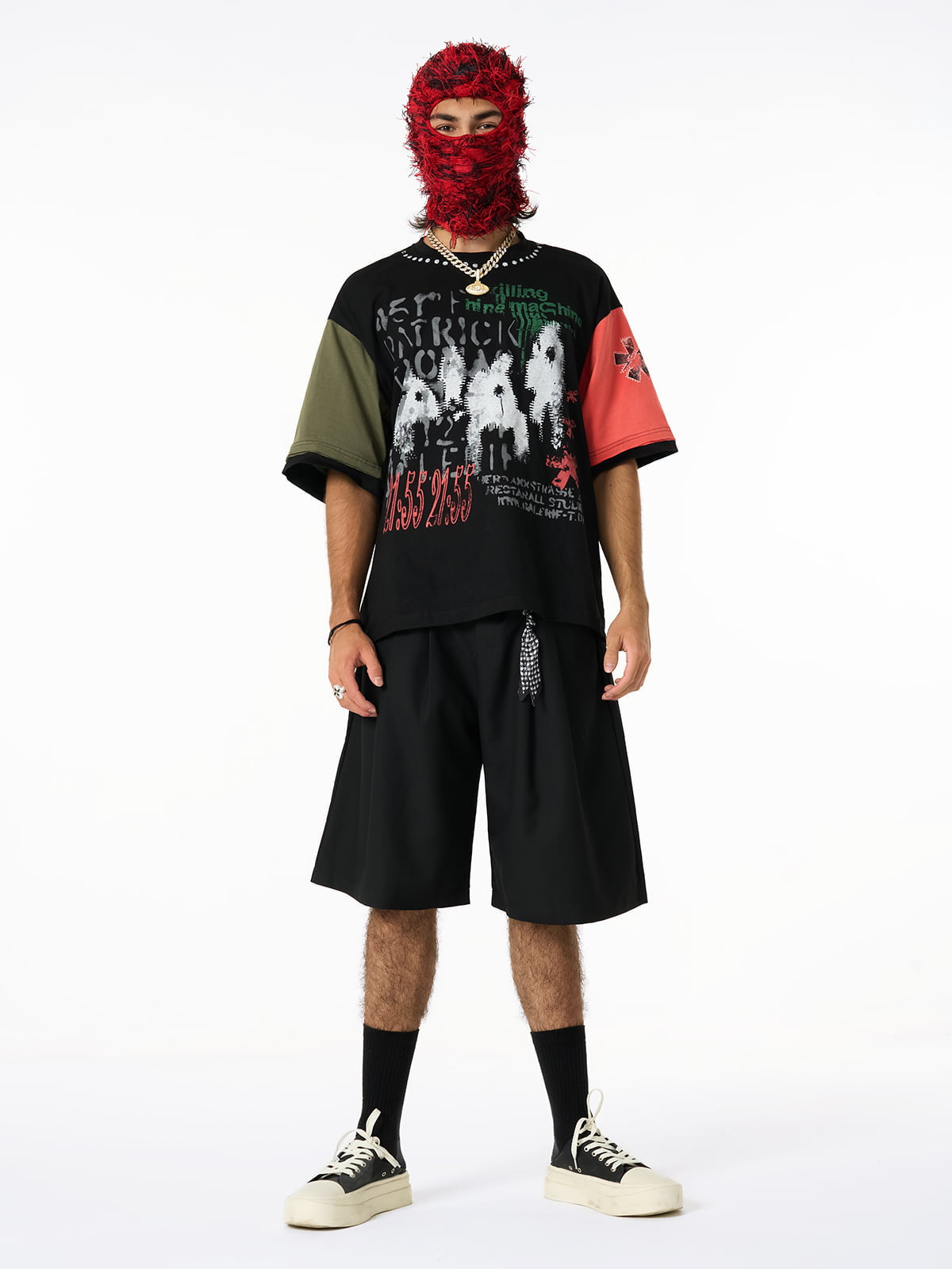 Contrast Color Patchwork Print T-Shirt 