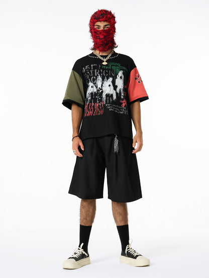 Contrast Color Patchwork Print T-Shirt 