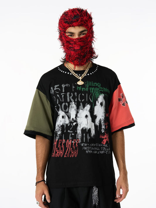 Contrast Color Patchwork Print T-Shirt 