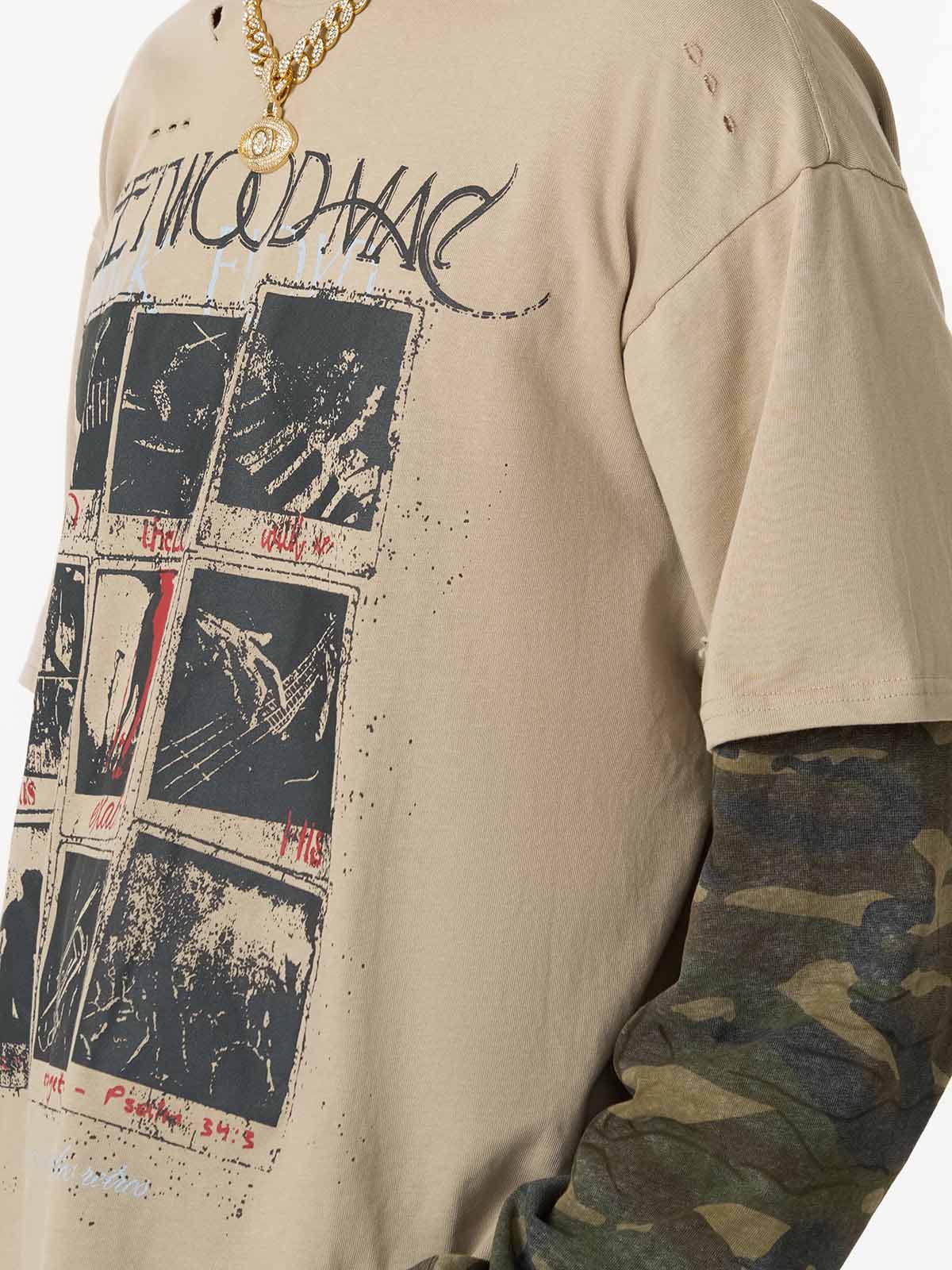 Distressed Camouflage Faux Two-Piece Graphic T-Shirt - 2420 