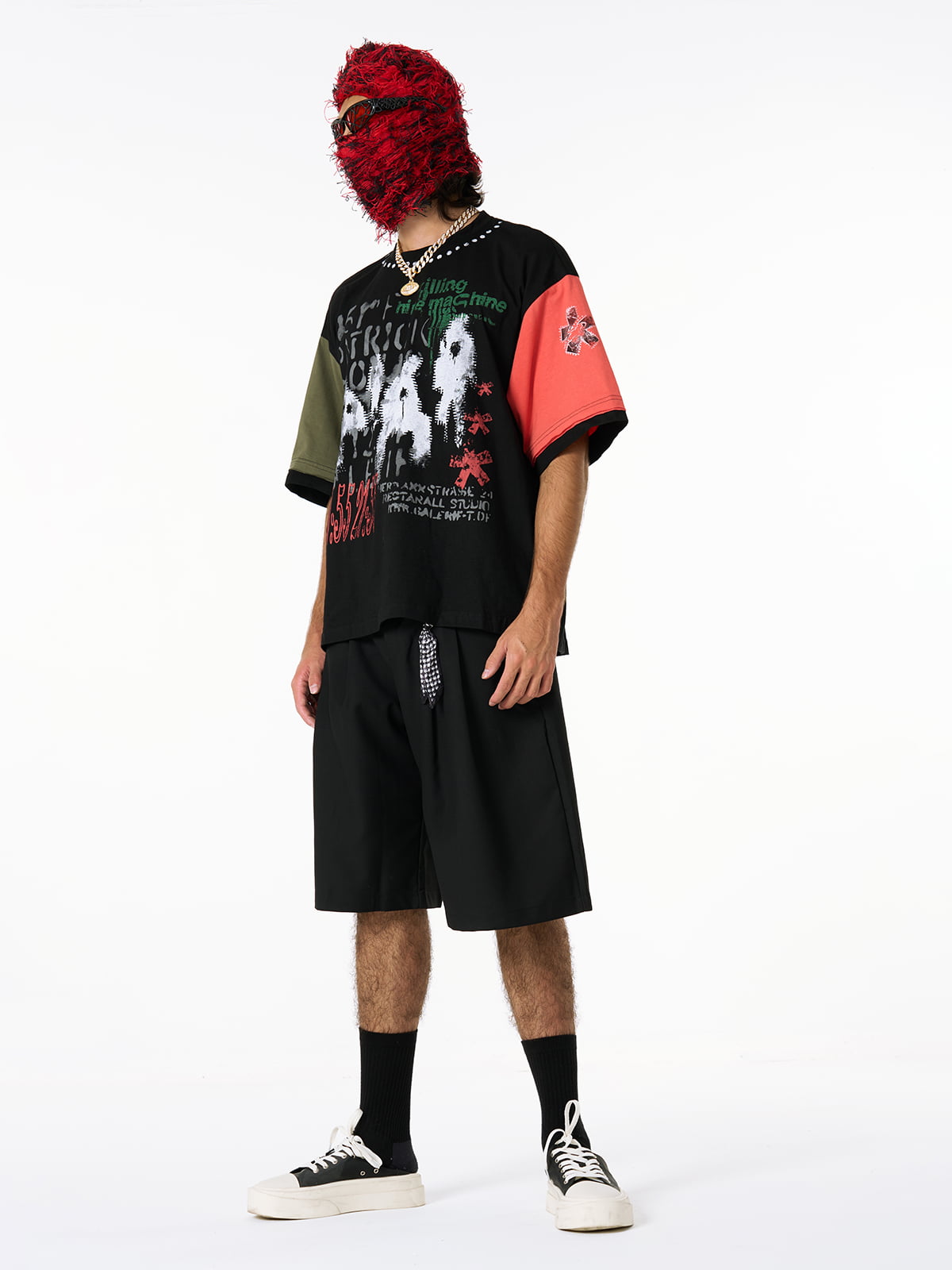 Pleated Design Pendant Decoration Baggy Shorts 