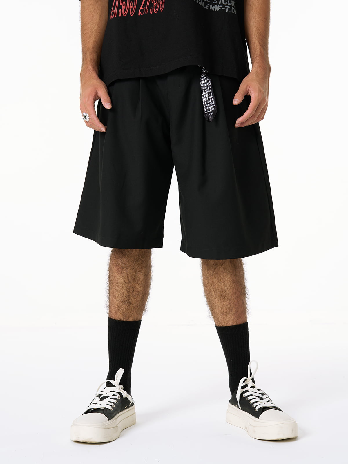 Pleated Design Pendant Decoration Baggy Shorts 