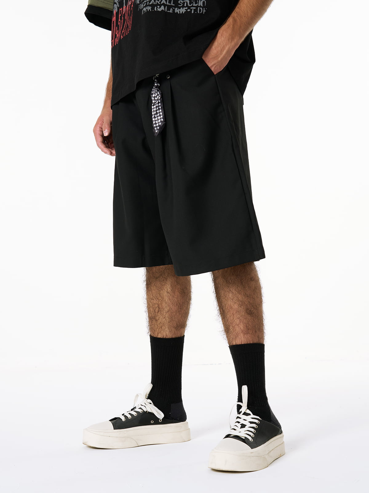 Pleated Design Pendant Decoration Baggy Shorts - 2482 