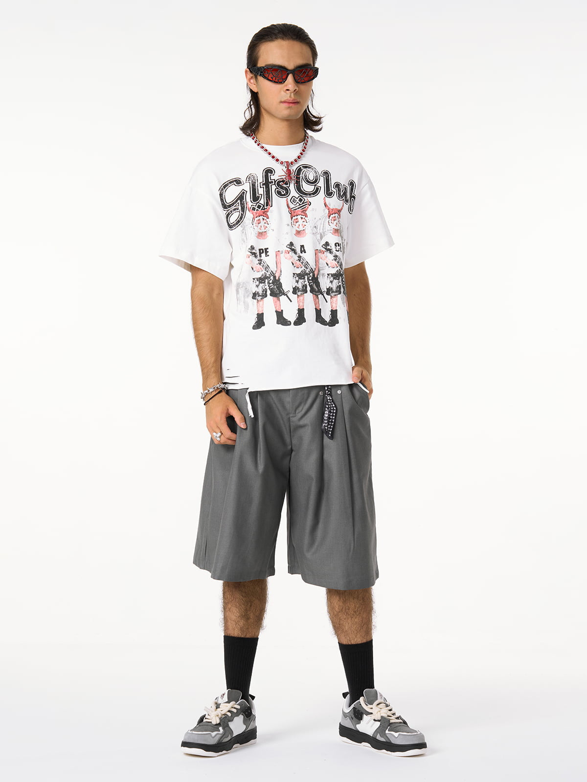 Pleated Design Pendant Decoration Baggy Shorts - 2482 