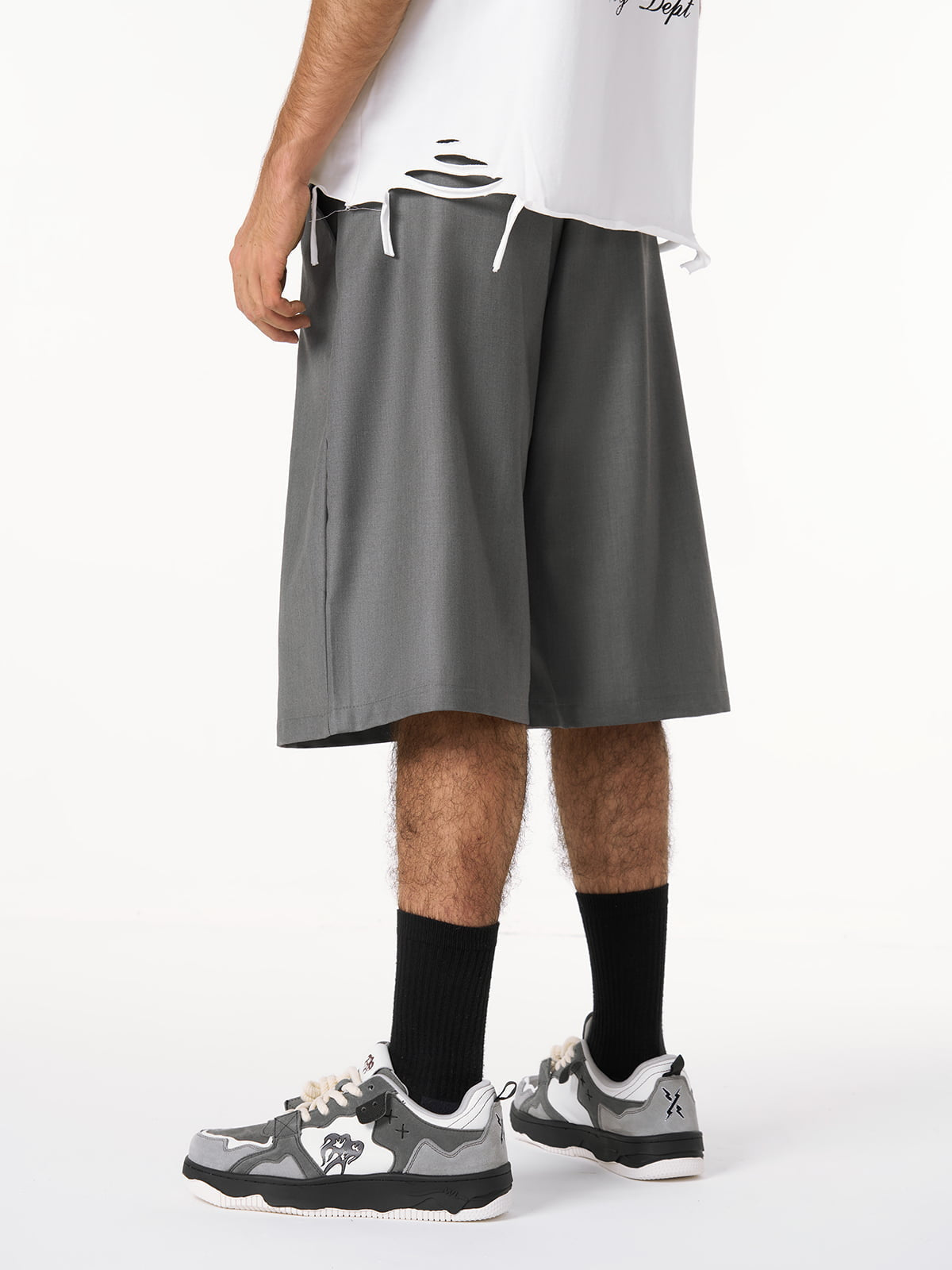 Pleated Design Pendant Decoration Baggy Shorts - 2482 