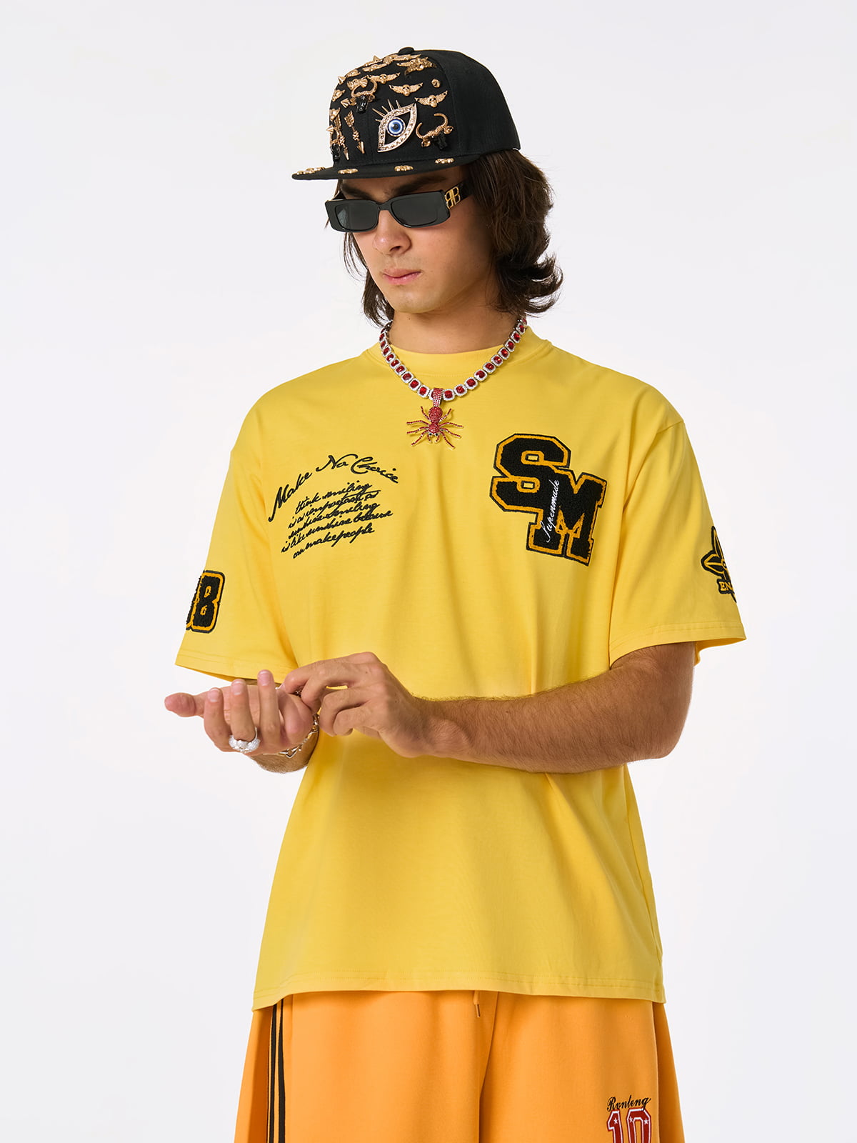 Retro Motorcycle Style Heavy Patch Embroidered T-shirt 