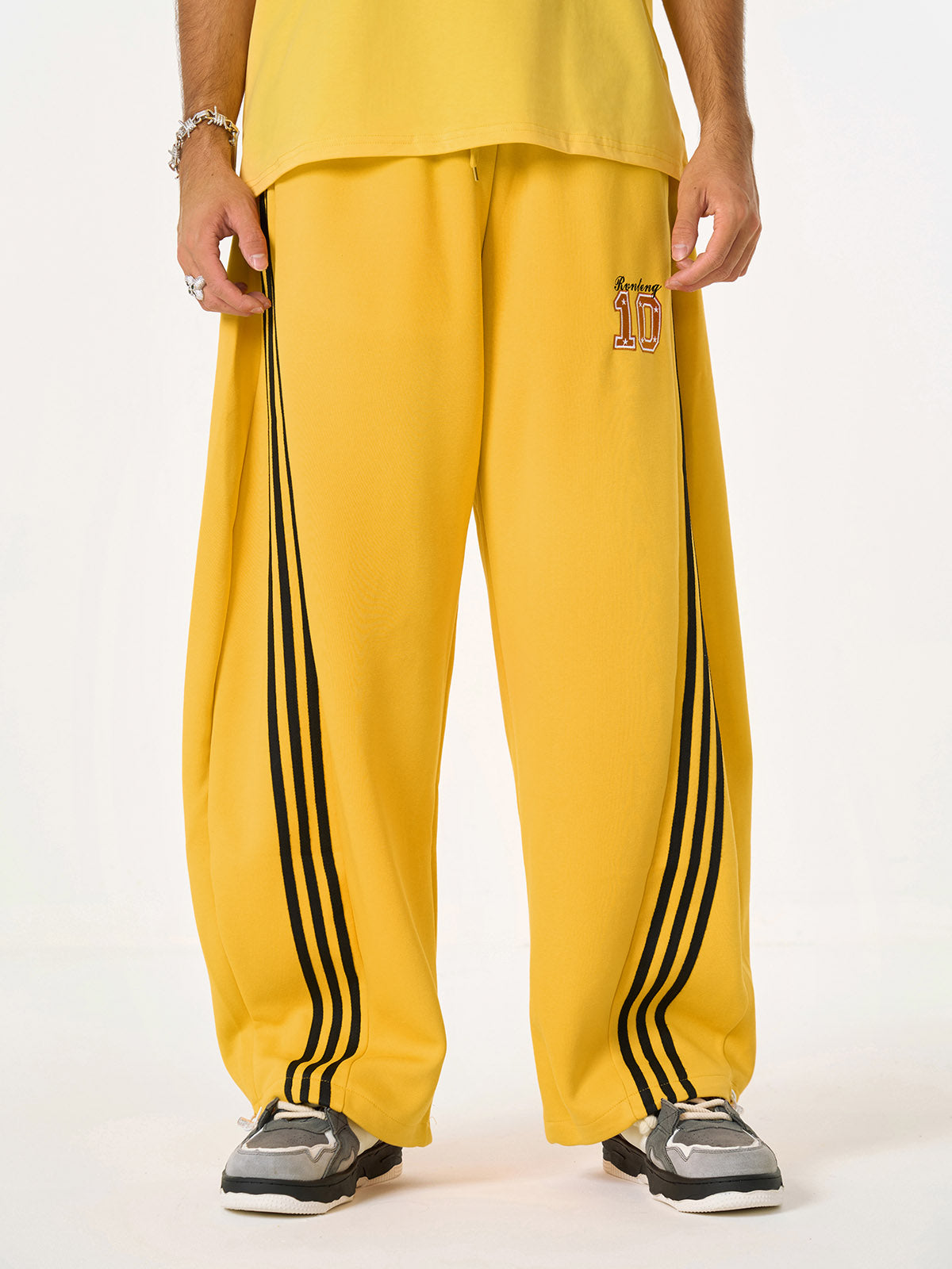 Fleece Vintage Side Stripe Drape Paratrooper Machete Wide Leg Pants 