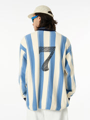Retro Striped Polo Collar Sports Jersey Knit Sweater 