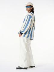 Retro Striped Polo Collar Sports Jersey Knit Sweater 