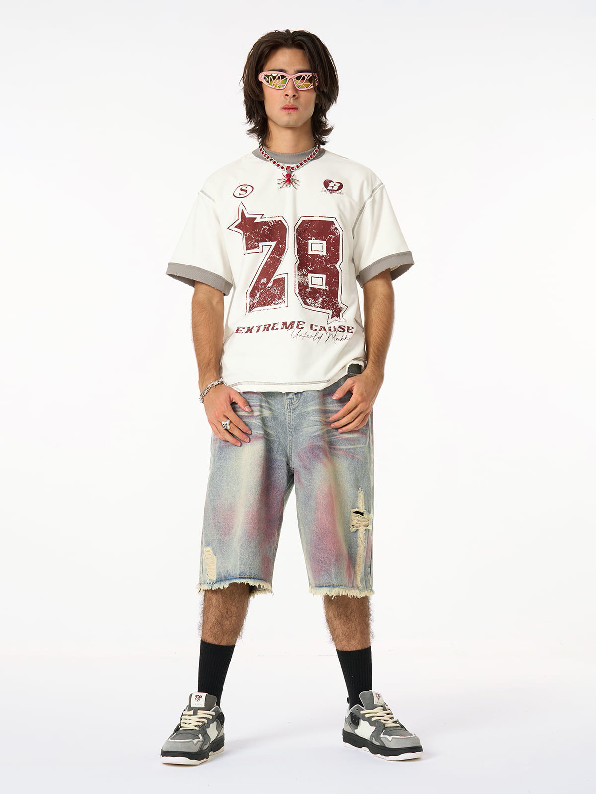 Distressed Tie-Dye Denim Jorts 