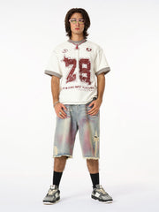 Distressed Tie-Dye Denim Jorts 