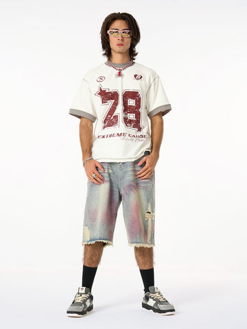 Distressed Tie-Dye Denim Jorts 