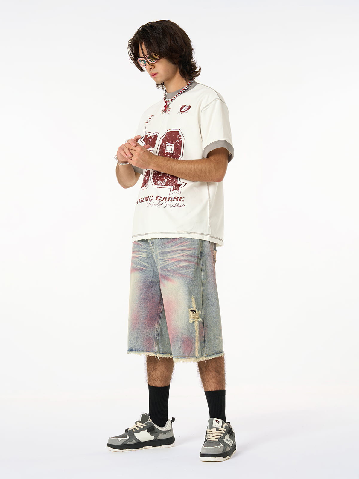 Distressed Tie-Dye Denim Jorts 