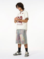 Distressed Tie-Dye Denim Jorts 