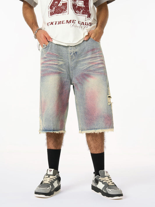Distressed Tie-Dye Denim Jorts 