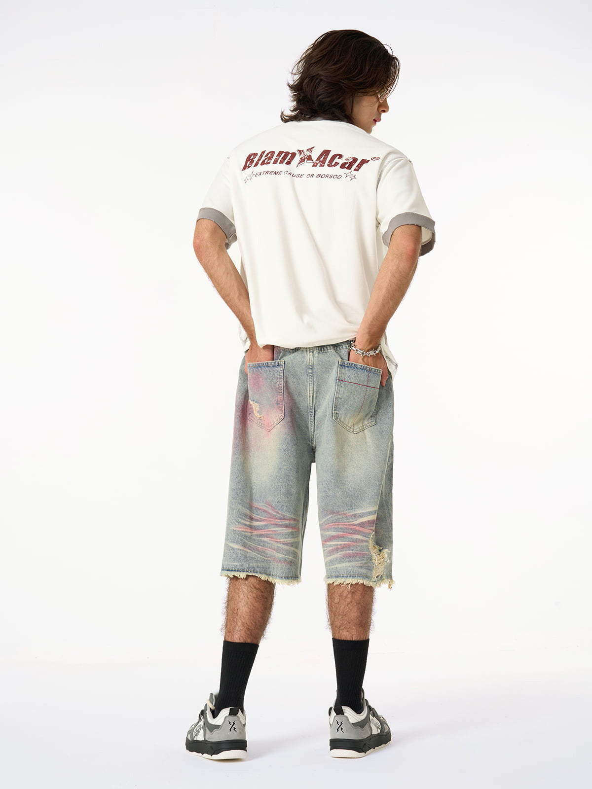 Distressed Tie-Dye Denim Jorts 