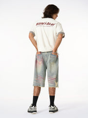 Distressed Tie-Dye Denim Jorts 